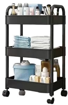 JMORCO Küchenwagen Trolley Organizer Hilfs Rollwagen mit Rädern Möbel Schrank Lagerregal Schlafzimmer Bücherregal Küche Gemüsekorb(Black 3 Layers)
