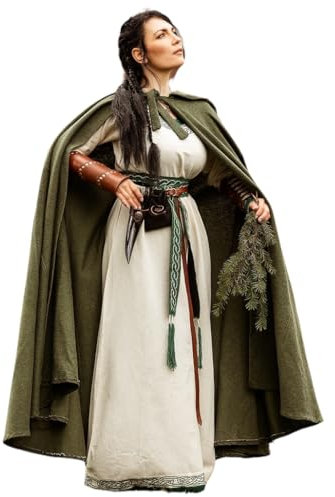 Leonardo Carbone® Mittelalter Umhang Frantz mit Kapuze - Mittelalter Kleidung Damen Herren, Cape Männer, Hobbit Kostüm, LARP, Wikinger, Cosplay, Renaissance, Halloween - 100% Baumwolle Grün
