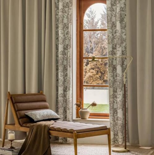 Homxi Gardine Blickdicht Kinderzimmer 2er Set,2 x 96W x 138H cm,Vorhang Schlafzimmer Blickdicht Hellbraun Spleißen von Blumen Vorhänge mit Ösen