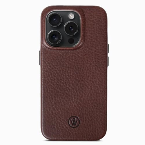 GOOD WILHELM Lederhülle kompatibel mit iPhone 13 - Handgefertigte Premium Hülle aus pflanzlich gegerbtem Leder, Dünn, Magnetisches Laden (Qi), Echtleder Case (Chocolate Braun, iPhone 13)