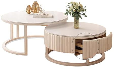 MDXVRKYBC 50+70cm Runder Couchtisch Rund 2er Set Wohnzimmertisch Rund WeiB Sofatisch Kaffeetisch Nesting Satztische Für Wohnzimmer, Balkon Und Büro, Metallgestell