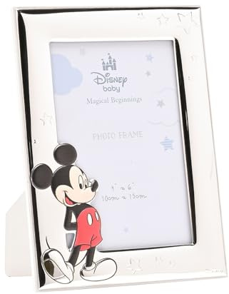 Disney – Micky Maus – echt versilberter Bilderrahmen für Einzelbilder, hergestellt in Italien, offizielles Lizenzprodukt, selbststehende Holzrückseite – frühe Jahre, Erwachsene, Kinderzimmer, Kinder.