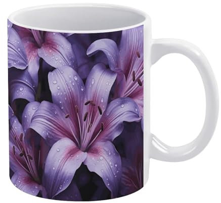 Magische Kaffeetasse, wärmeempfindlich, Porzellan, Teetasse, Morphing-Tassen, violette Lilien, Blumen, bedruckt, Farbwechsel, Kaffeebecher, wärmeaktiviert