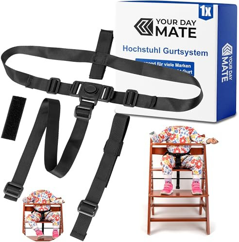 Hochstuhl 3-Punkt Gurtsystem, 1 Set, kompatibel mit Hauck Alpha Beta, Stokke Tripp Trapp, Roba, uvm., in Schwarz, mit Schrittgurt, einstellbarer Kinderhochstuhl Sicherheitsgurt, Hochstuhlgurt 3 Punkte