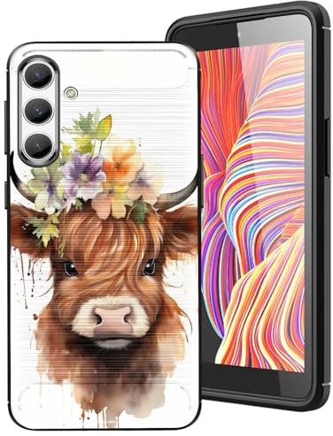 DHEEBFWE for Samsung Galaxy S24 FE Brushed Texture Case,Ultra-Thin and Soft TPU Phone Cover Designed for Samsung Galaxy S24 FE 6.7in,Highland Baby Cow