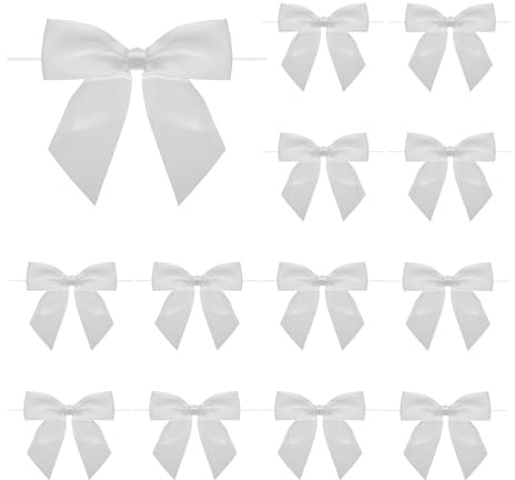 sourcing map 30 Pcs Pre-Tied Bows Satin Ribbon Bows 4.5 Twist Ties Gift Bows for Craft DIY Candy Bags Christmas Wedding Decor Party Treat Bags Silver