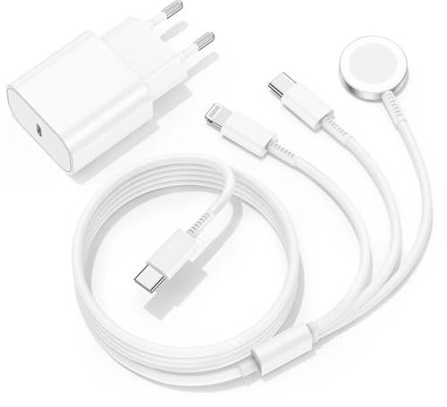 3 in 1 Ladekabel für Apple Watch und iPhone, 20W USB C Ladegerät Schnellladegerä mit Typ C und Lightning Kabel 2m für iWatch Serie 10/9/8/7/6/SE/5/Ultra,für iPhone 16 Pro Max/15 Plus/14 Pro/13 Mini/12