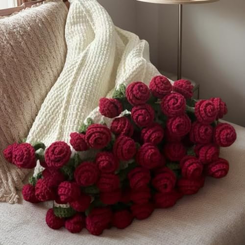 Zegaqae Rosen Bouquet Decke, Gehäkelte Decke Blumen, Weich Handgefertigtes Faltbares Häkelstrauß, Für Muttertag, Geburtstag, Heimdekoration