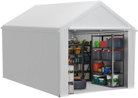 FIVMEN Caseta de jardín de 12 m³, de polietileno, con paredes laterales extraíbles, resistente al invierno, tienda de almacenamiento, para herramientas de jardín, moto, bicicleta, color blanco