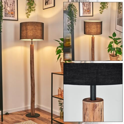 HOFSTEIN Stehleuchte Bassagoda, Stehlampe aus Holz/Metall im skandinavischen Design, Boho-Style, Schirm aus Stoff, Ø 40cm, E27, 159cm, mit Fußschalter - Wohnzimmer, Schlafzimmer, Esszimmer, Flur, Büro