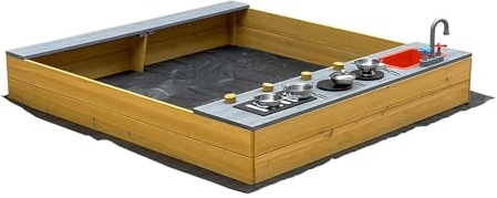 Home Deluxe Sandkasten Cooky – Natur | Holz-Sandkasten mit Spielküche für kreativen Spielspaß