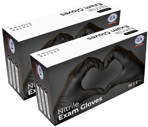 IEA Medical Einmalhandschuhe Nitril schwarz L – Einweghandschuhe 200 Stk | Untersuchungshandschuhe latexfrei & lebensmittelecht, reißfest EN 455/EN ISO 374 – für Küche, Medizin, Tattoo & Werkstatt