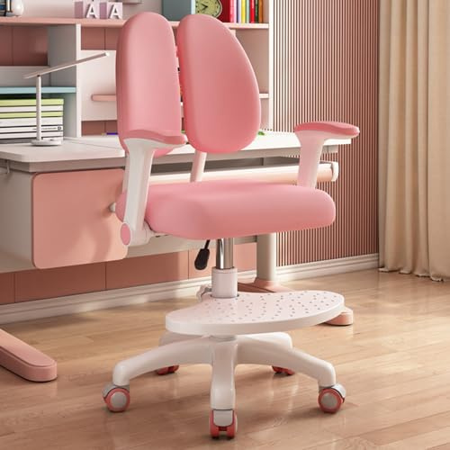 UDIYO Kinder-Schreibtischstuhl, Lernstuhl mit Einstellbarer Höhe mit Fußstütze und Rädern, Ergonomischer Kinderschreibtischstuhl mit 360 Grad Rädern für Haus, Schule und Bibliothek (Pink)