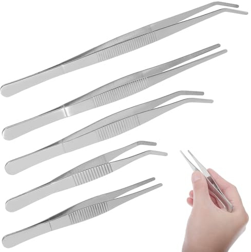 DOITOOL Set 5 Pinzette in Acciaio Inossidabile Per Giardinaggio Manuale Attrezzi Precisi Per Piante Grasse E Piantine Utensili Compatti Per Trapianto E Cura in Giardino E Interni