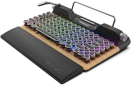 7KEYS Teclado mecánico para juegos de máquina de escribir retro, teclado de computadora de estilo vintage con Bluetooth 5.0/cableado/2.4G, retroiluminación RGB verdadera, compatible con PC/portátil