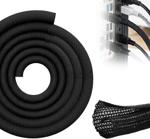 Cable Tidy Sleeve 13mm/∅0.51-3m/9.84ft Cable Management Sleeve Cord Protector Wire Loom Tubing Cable Tidy Tube for USB Power Cord Audio Video Cable Protect Pets from Chewing Cords Black
