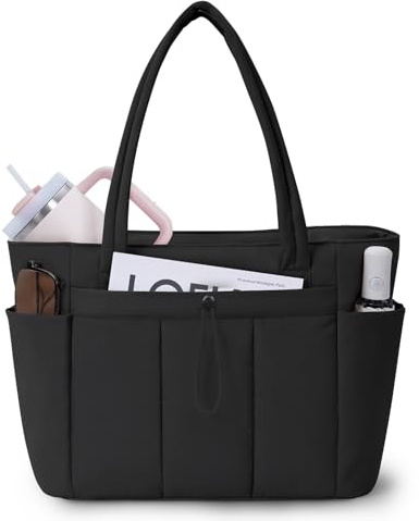 Wandering Nature Tote Bag for Women with Zip Large Capacity Shoulder Handbag with 15.6 Inch Laptop Compartment and 40oz Water Bottle Pocket for Work School Travel