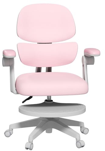JOYLDIAS Kinder Schreibtischstuhl, Ergonomischer Kinderstuhl Rosa | Klappbare Armlehnen, Verstellbare Rückenlehne, Übergroß Fußablage, Bürostuhl Kinder Drehstuhl