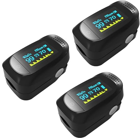 Pulsoximeter,Fingerpulsoximeter,Oximeter ideal zur schnellen Messung der Sauerstoffsättigung (SpO2)-Einfacher Pulsmesser für Erwachsene–OLED Anzeige (A, 3 Stück)