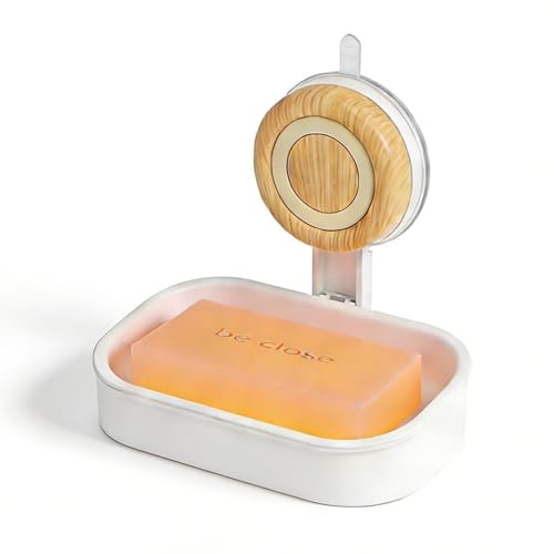 1 Pack Double Layer Soap Dish for Shower, Wall Mounted Bar Soap Holder Suction Cup 2 Layer Self Draining Soap Case Sponge Holder for Shower Bathroom, Tub and Kitchen Sink, Drill-Free Tray
