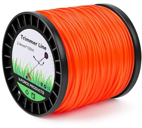 VSSHE Rasentrimmer Faden Trimmerfaden Nylon Mäherfaden, Rasen Mähfaden Ersatzfaden für Rasentrimmer & Freischneider, Motorsense Trimmerschnur für Mäharbeiten – 2,4 mm x 100 m – Rund, Orange