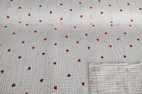 Musselin bedruckt Herzen - Krepp Stoff Meterware Herzchen - Double Gaze - Kreppstoff Baumwolle Mulltuch *ab 50 cm