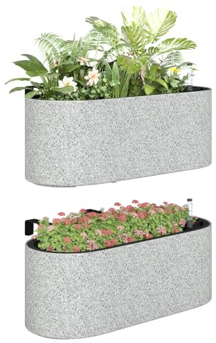 Outsunny Blumentopf Hängend mit Ablaufsystem 42 x 16 x 15 cm Hellgrau | Pflanzkübel, Loch Haken, 2er Set, Pflanztöpfe, Oval Pflanztopf, Blumenkübel, für Tomaten Blumen, Garten Balkon, Breit