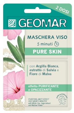 GEOMAR | Pure Skin Gesichtsmaske, Made in Italy, 1 x 15 ml | Mit Weißer Tonerde, Salbeiextrakt, Malvenblüte, Reiskleieöl und Weidenextrakt