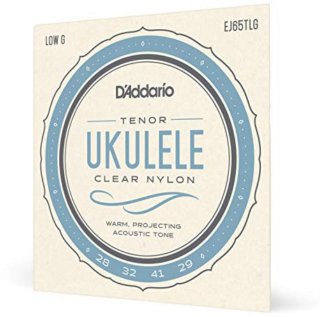 Cuerdas de ukelele tenor D'Addario, nylon transparente, EJ65TLG, sol bajo, juego de 4 cuerdas, paquete de 1