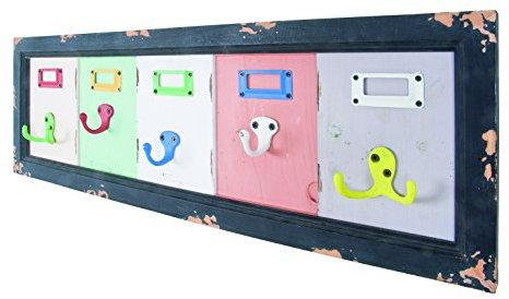 HAKU Möbel Wandgarderobe bunt, Vintage, Massivholz, Metall - Maße: B 66 cm x H 21 cm x T 5 cm, Style: Industrial
