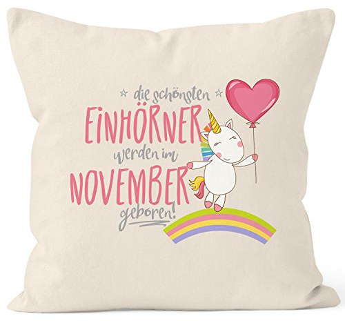 MoonWorks Kissenbezug die schönsten Einhörner Werden im November geboren 40x40 Baumwolle Geschenk Geburtstag Unicorn Natur 40cm x 40cm