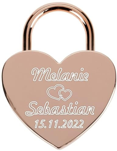 Liebesschloss mit Gravur und Schlüssel - Herzschloss Vorhängeschloss personalisiert mit Wunschtext - Pärchen Geschenke für Frauen - Jahrestag Geschenk für Sie - Partner Geschenke für Ihn (Rosé Gold)