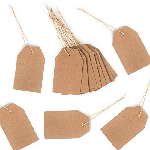 Logbuch-Verlag 24 Kraftpapier Etiketten mit Schnur beschreibbar natur Hängeetikett Namensanhänger für Geschenke 6 x 3,5 cm