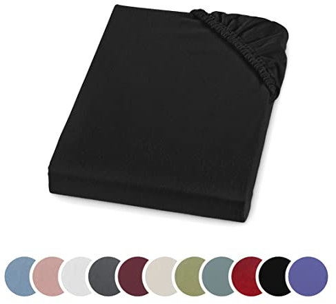 sleepling Biber Spannbetttuch, Feinbiber Spannbettlaken, Made in Germany, 100% Baumwolle, Matratzen bis 23 cm Höhe, Rundum Gummizug, Ökotex, waschbar 60 Grad, 90 x 200, schwarz
