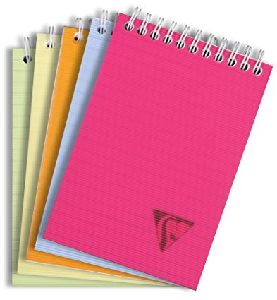 Clairefontaine 328656C - Schreibblock / Notizblock Linicolor Fresh mit kopfseitiger Doppelspirale DIN A6, 10,5x14,8 cm, 80 Blatt 90g liniert, abtrennbar, Einband aus PP, farbig sortiert, 1 Stück