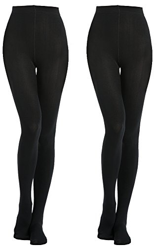 MANZI 2 Paar Damen Classic Schwarz Thermo Warm Fleece Strumpfhose 400 Denier | Matt Blickdichte Winter Thermo Strumpfhose M-XXL