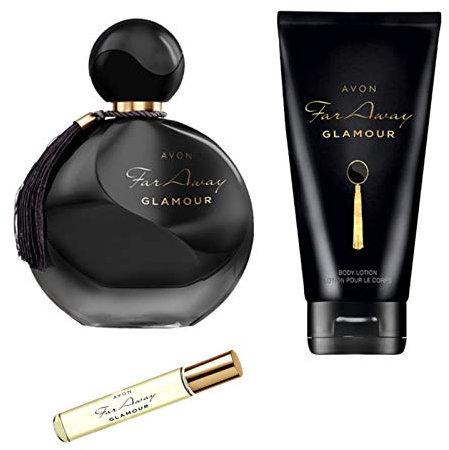 Avon Duftset Far Away Glamour 1x Eau de Parfum Spray 50ml 1x Taschenspray 10ml 1x Body Lotion 150ml für die Frau