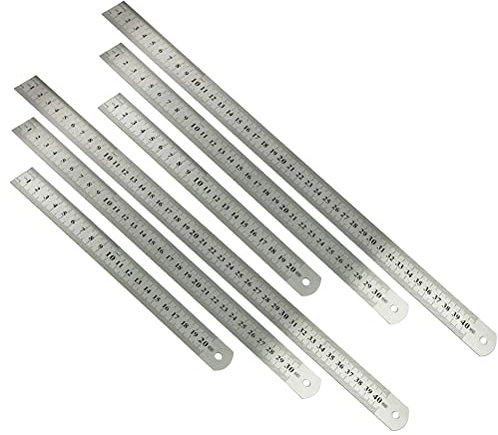Toyvian 6Pcs Edelstahl Lineale Metall Lineale für Büro Zeichnung Ingenieurschule 20Cm 30Cm 40Cm