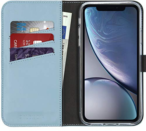 SELENCIA Klapphülle aus Echtleder - Geeignet für iPhone XR - Air Blue