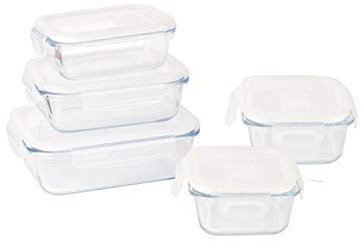 Pebbly PKV-020 Set de 5 Plats/boites en Verre, Borosilicate, Transparent, 34x16x14cm