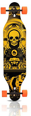 PINESKY 41 Longboard Skateboard 9-lagig Natur Ahorn Komplett Skateboard Cruiser für Cruising, Carving, Free-Style und Downhill mit T-Tool Skull