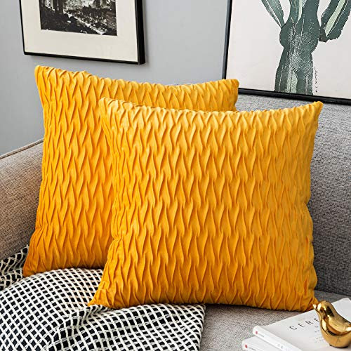 Yamonic Kissenbezüge Set Samt Soft Solid Dekorative Kissen Fall für Sofa Schlafzimmer 50cmx50cm 2er Pack für Couch Bett Sofa Stuhl Schlafzimmer Wohnzimmer, Gelb