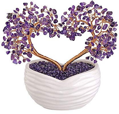 Jovivi Arbre de Vie Cœur Decoration Améthyste Pierre Naturelle DIY Guérison Reiki Healing Cailloux Petite Pierre d'Energie Precieuse Feng Shui Maison Bureau Décoration