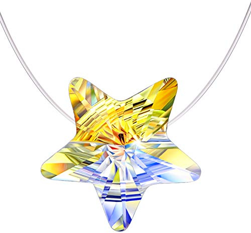 MICSAVI Kristall Stern Kette Damen 925 Sterling Silber, Nylonkette transparent Halskette mit Kristall Fantasiefarbe, Stern-form Kristall Silber Kette für Frauen & Mädchen