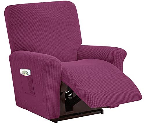 DZYP Sesselbezug 4-teilige Jacquard Sessel-Überwürfe Sesselschoner Stretchhusse Für Relaxsessel Elastischer Bezug Für Fernsehsessel Ruhesessel Liege Sessel (Lila)