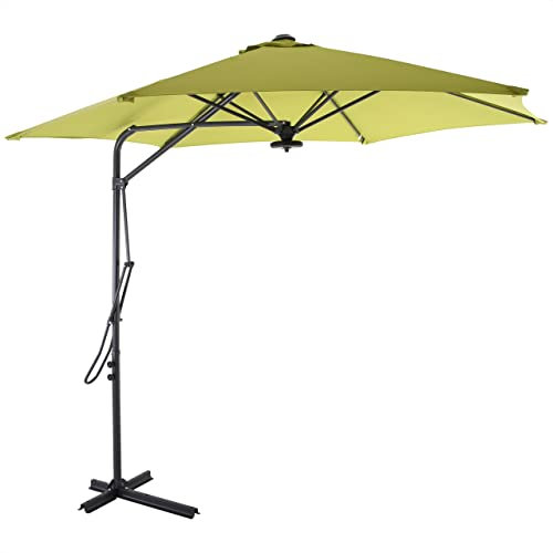 Raburg Ampelschirm Push-UP in Kiwi-GRÜN - Gartenschirm mit LED-Licht, 270 cm Ø - 100% Polyester