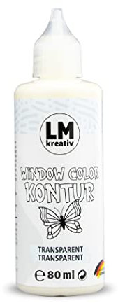 LM Window Color Kontur 80ml - Transparent - Fenster-Farben zum Basteln & Malen. Wieder abziehbare Deko Fensterbilder im Kinderzimmer auf Flaschen Spiegel oder Fliesen. Fensterfarben Lösungsmittelfrei