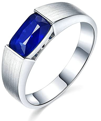 Beydodo Ring Herren Weißgold 750, Ehering Matt Bandring mit Saphir 0.77ct Verlobungsring Weißgold für Männer Gr.54 (17.2)