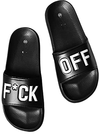 XKUN Badelatschen Damen Sommer Männer Frauen Hausschuhe Innenhause Für Hauslüchter Badezimmerschuhe-Black(F-Ck Off),39