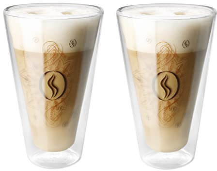 Montepreti Lot de 2 verres à latte macchiato design - 250 ml - Pour cappuccino, expresso, café, mandala - Verre borosilicate à double paroi